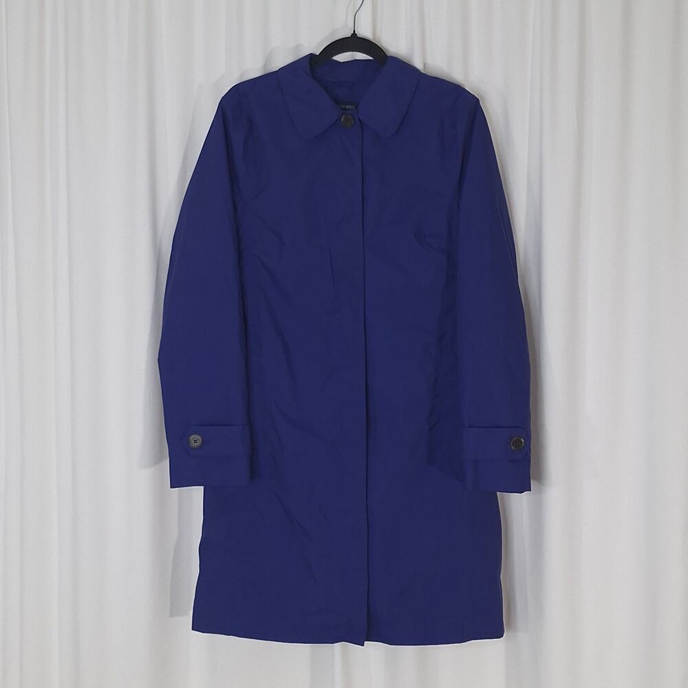 Lands' End Blue Rain Coat Trench Jacket Women's 12 M Preppy Polka Dot Lined
